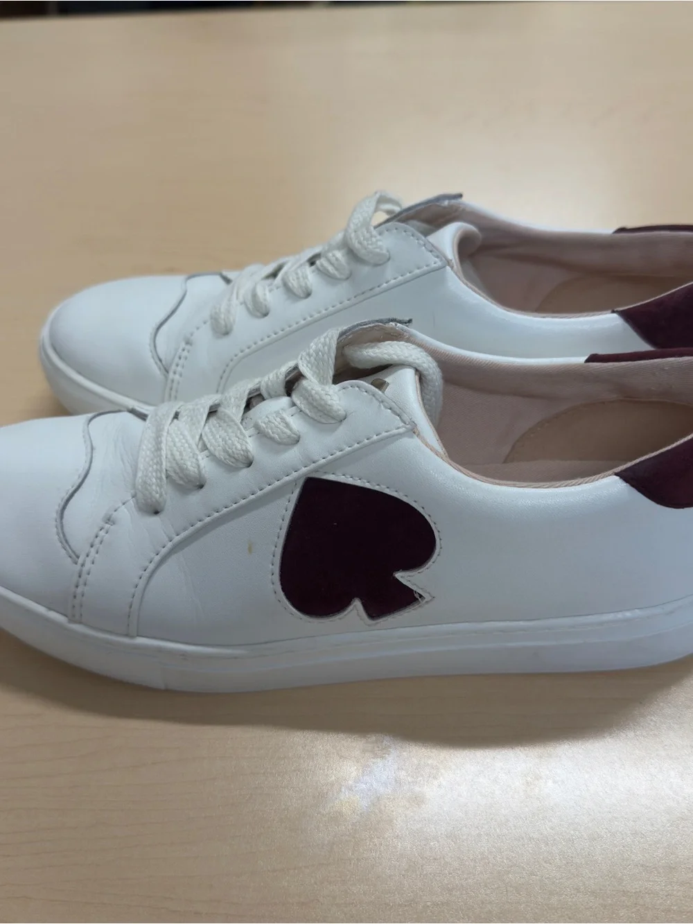 Kate Spade New York Fez White Leather Burgundy Sneakers Size 8.5